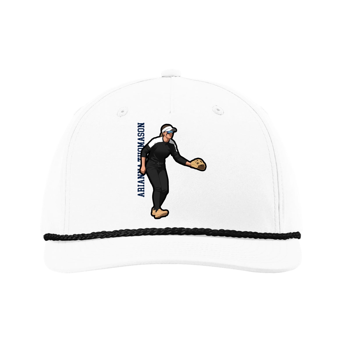 Five-Panel Classic Rope Cap — Name Vertical in White