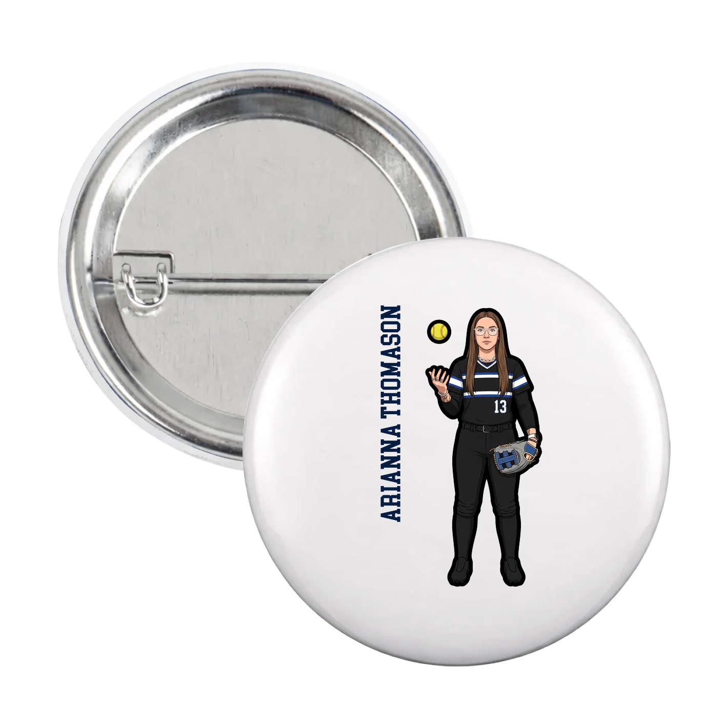 Game Day Button — Name Vertical in White