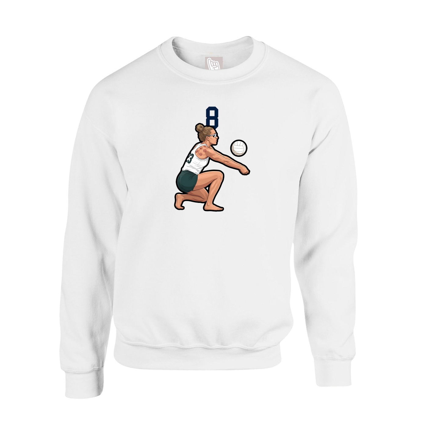 Fleece Crew — Number Top in White