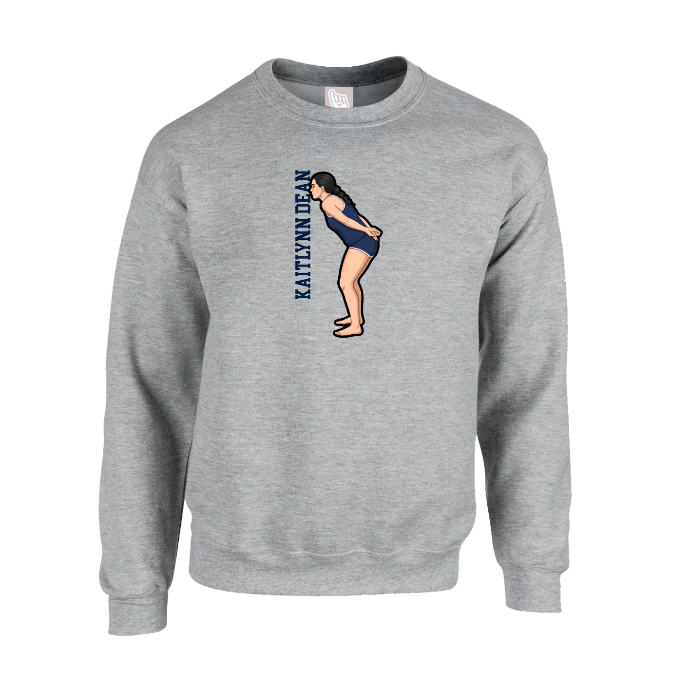 Fleece Crew — Name Vertical in Grey