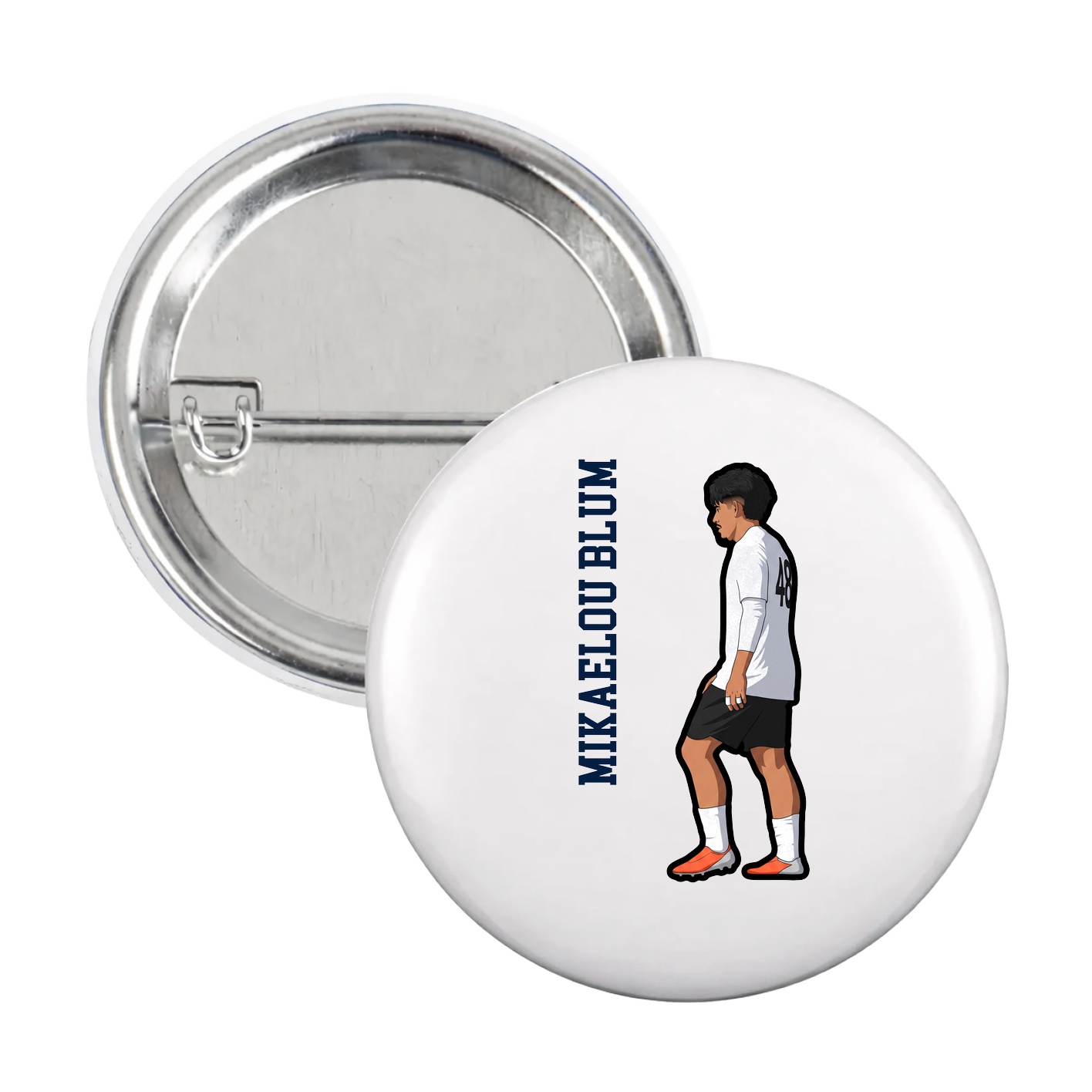 Game Day Button — Name Vertical in White
