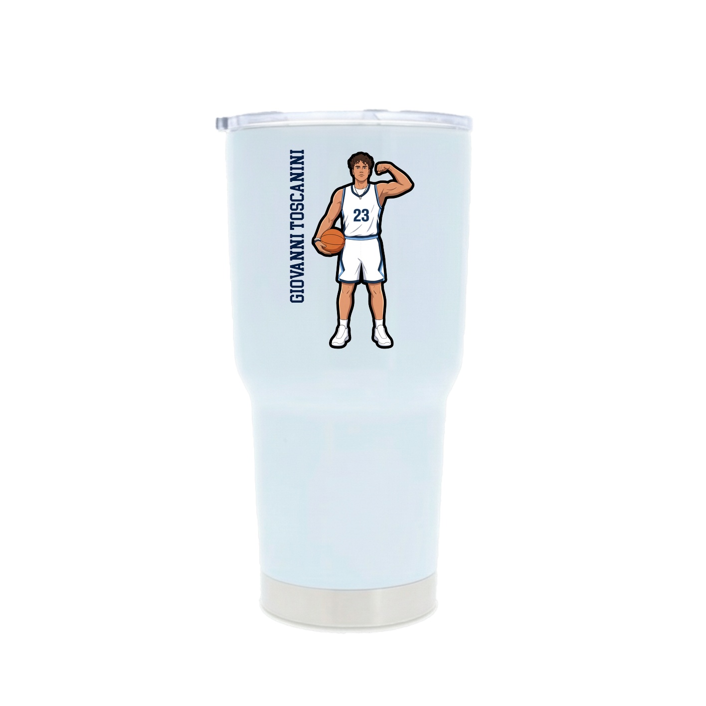 30oz Stainless Steel Tumbler — Name Vertical in White