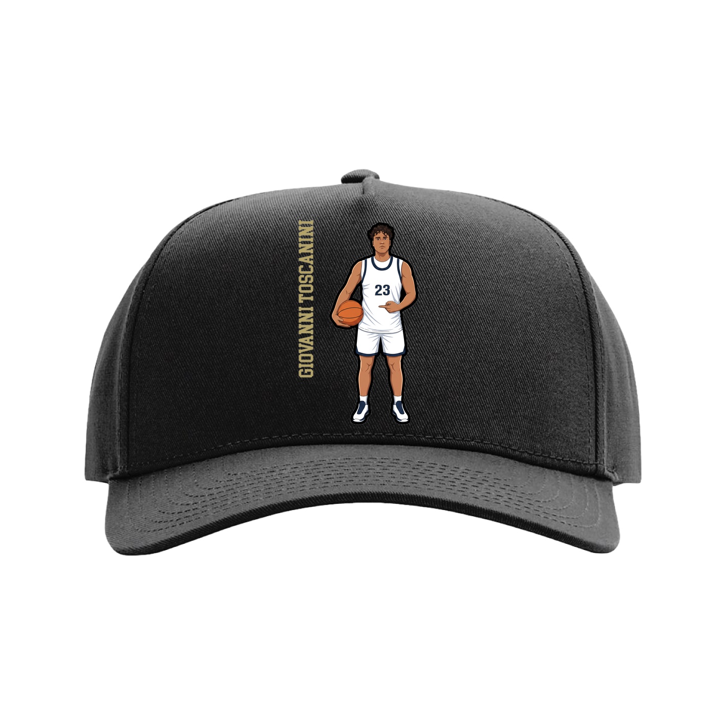 Full Fabric Five-Panel Champ Cap — Name Vertical in Black