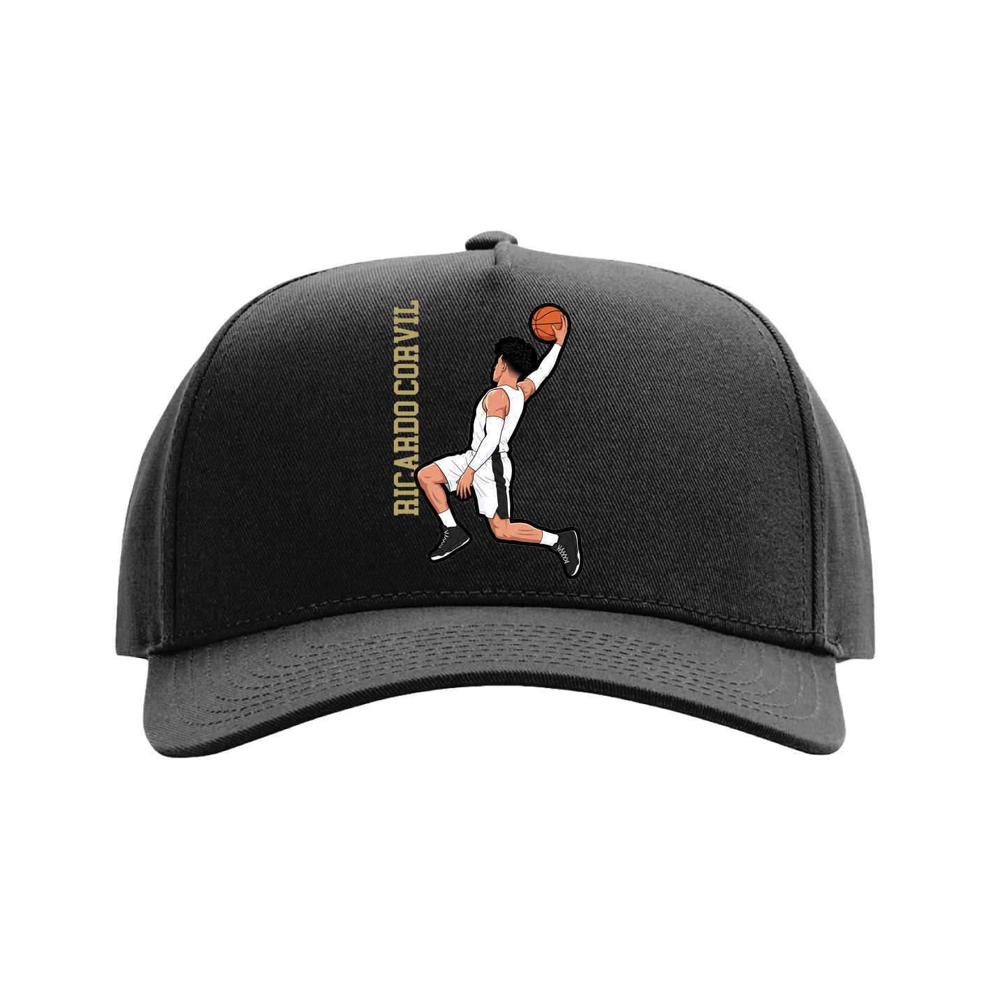 Full Fabric Five-Panel Champ Cap — Name Vertical in Black