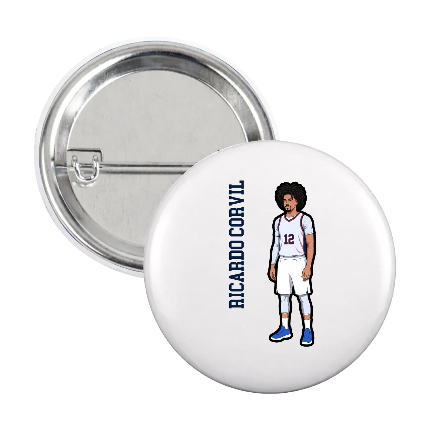 Game Day Button — Name Vertical in White