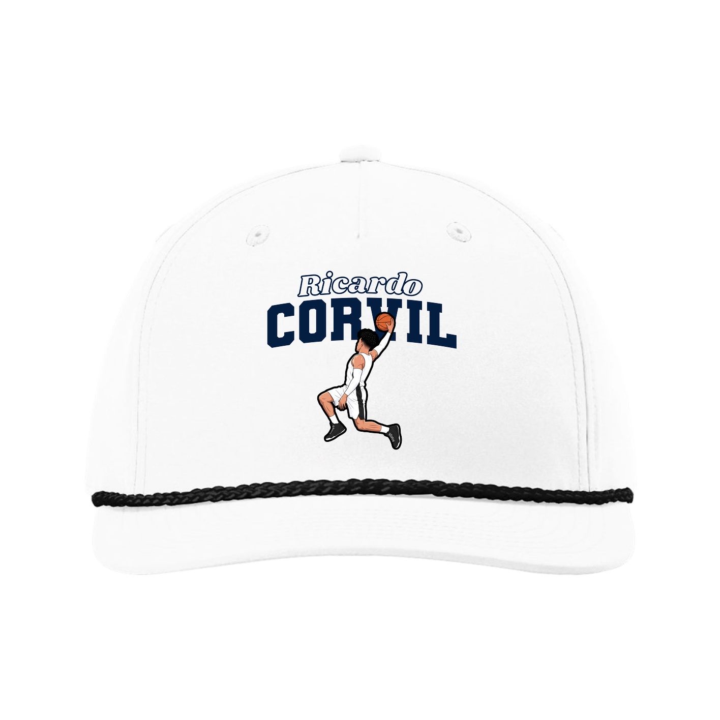 Five-Panel Classic Rope Cap — Name Arch in White