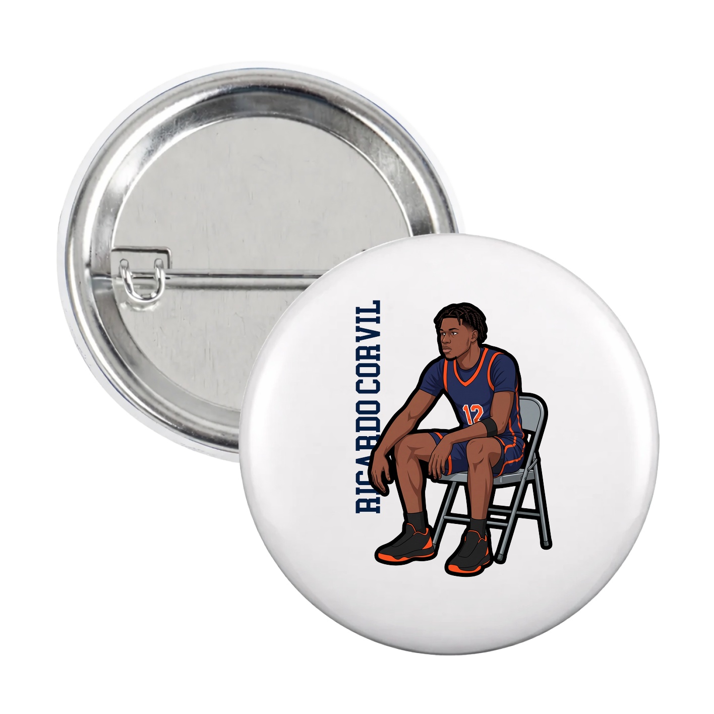 Game Day Button — Name Vertical in White