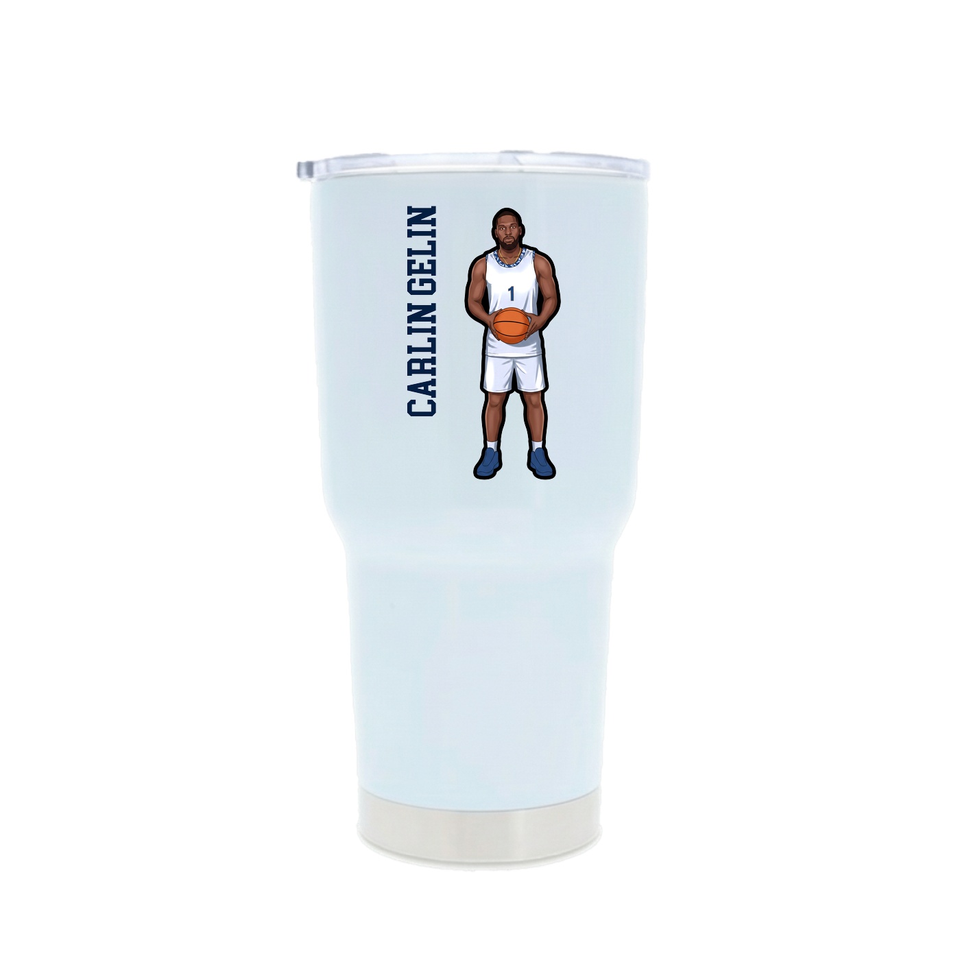 30oz Stainless Steel Tumbler — Name Vertical in White