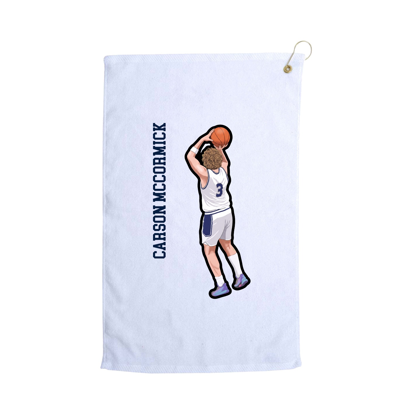 Golf Towel — Name Vertical in White