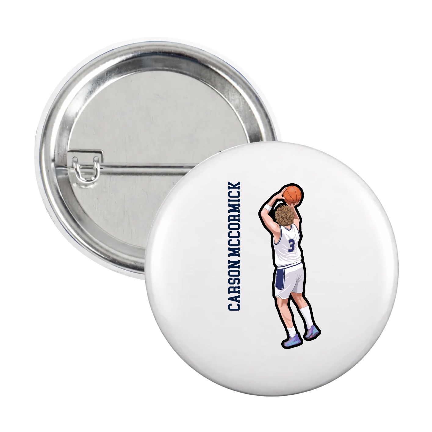 Game Day Button — Name Vertical in White