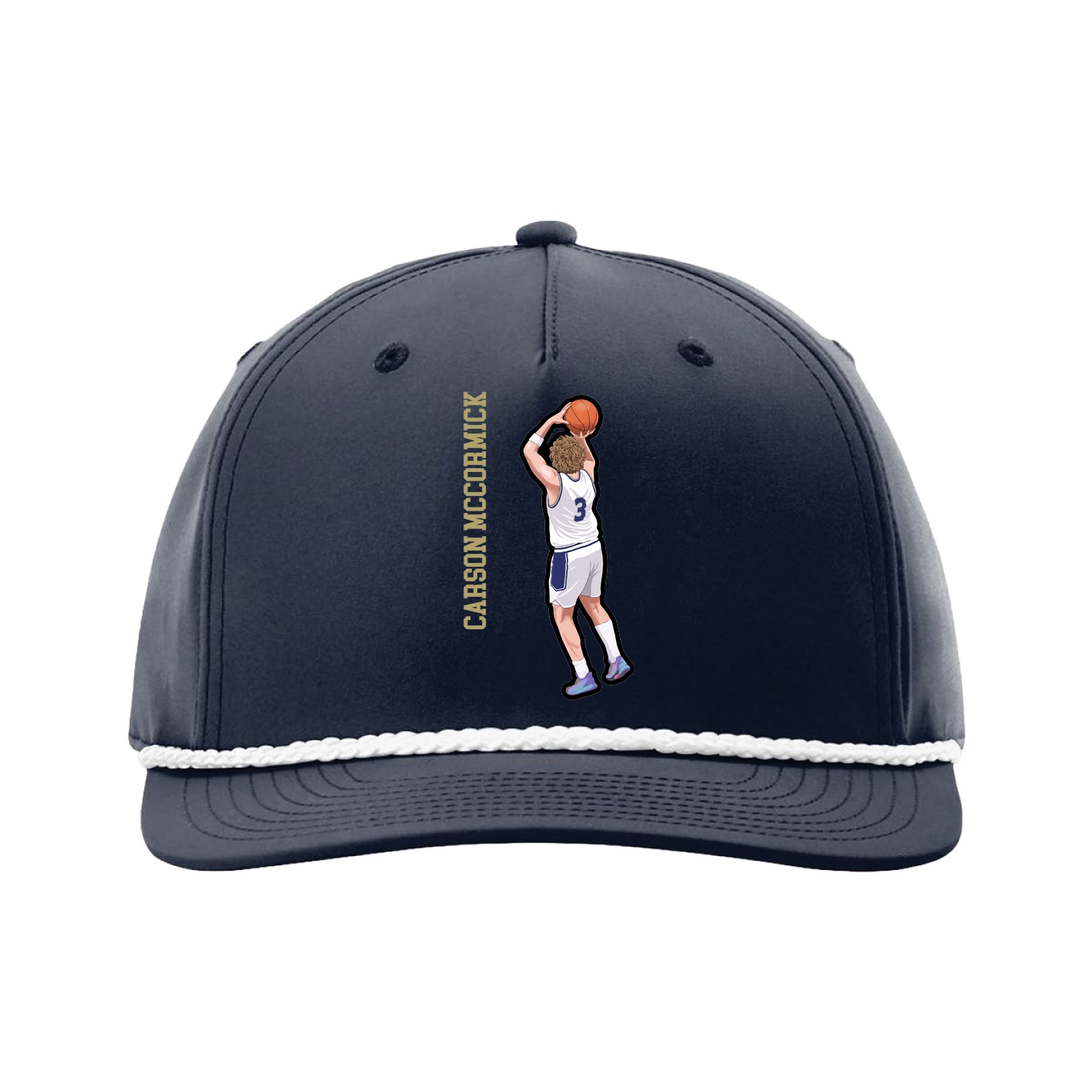 Five-Panel Classic Rope Cap — Name Vertical in Navy