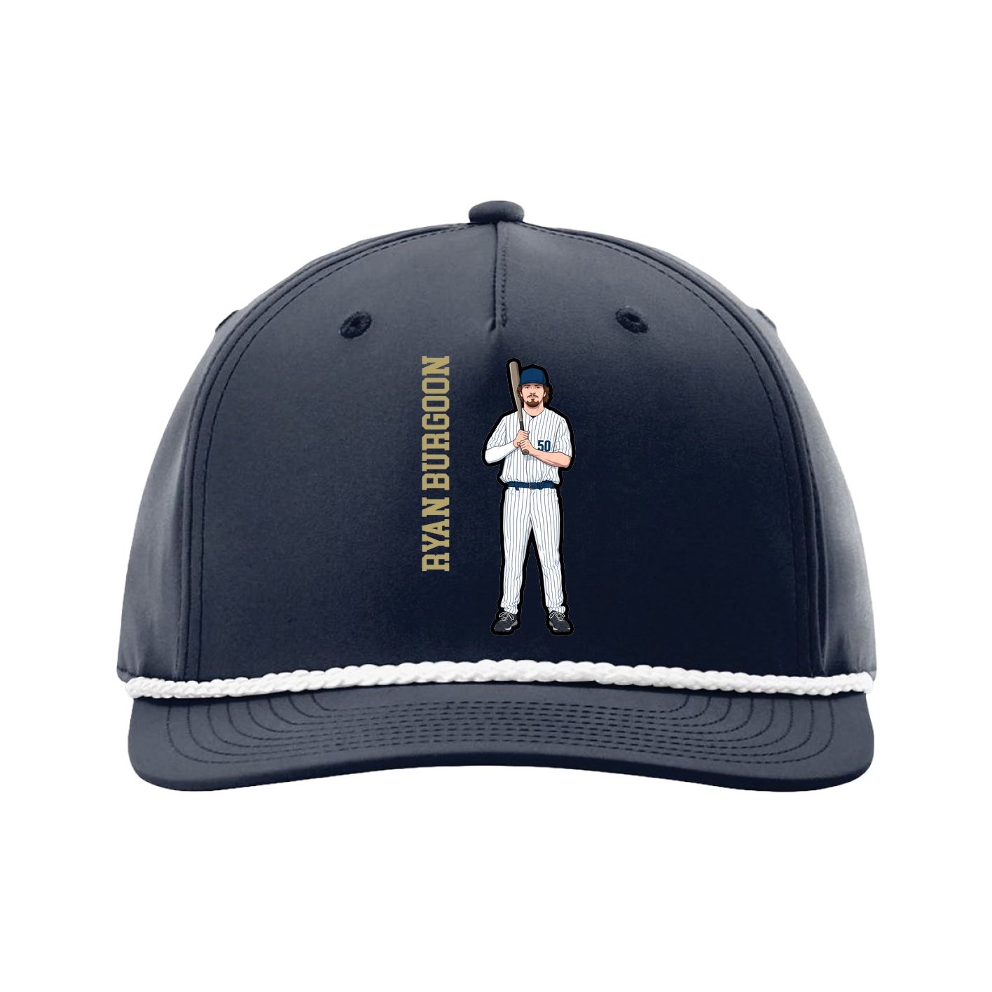 Five-Panel Classic Rope Cap — Name Vertical in Navy