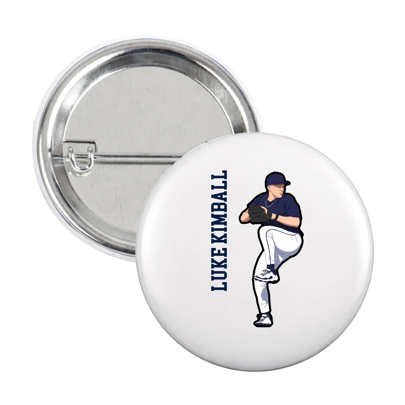 Game Day Button — Name Vertical in White