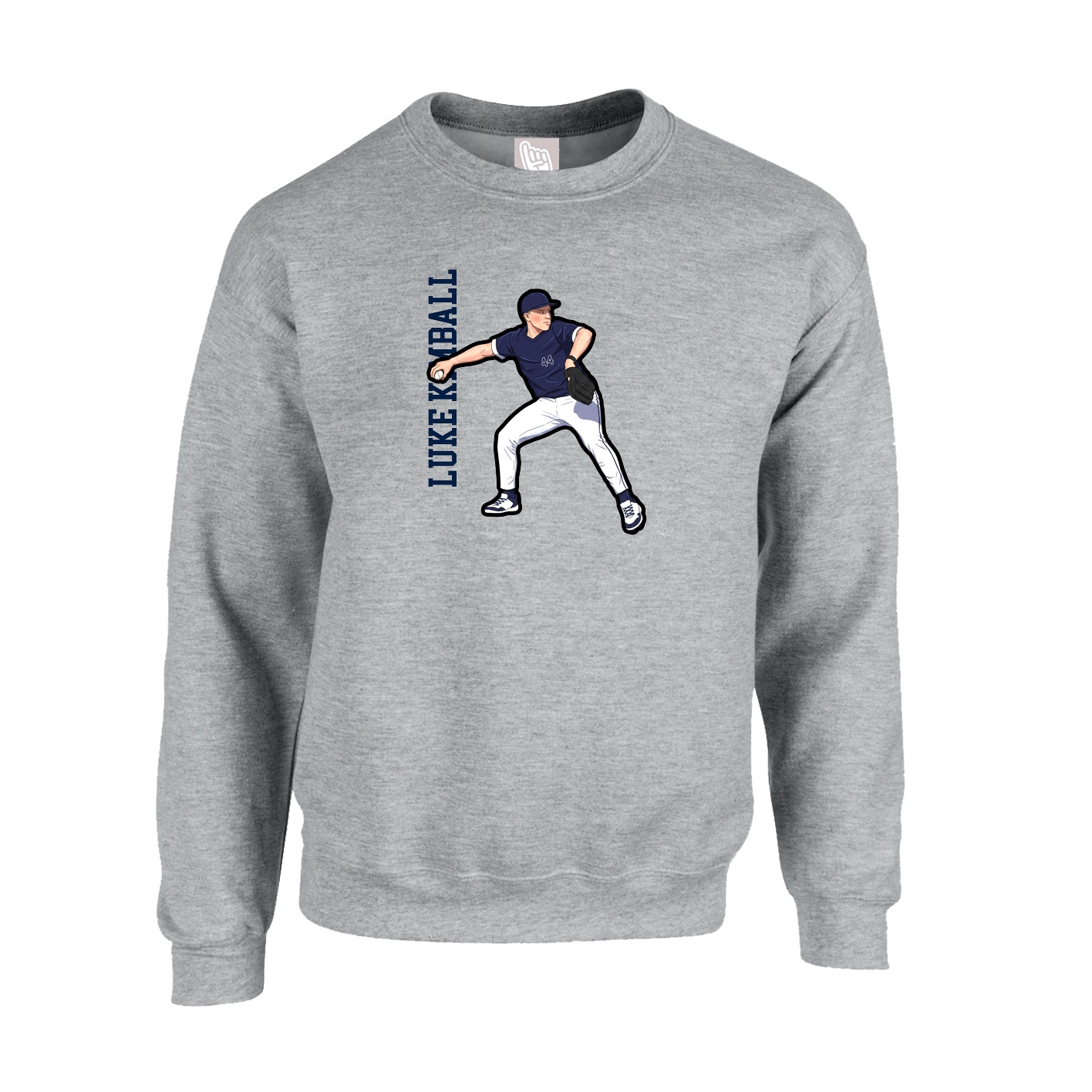 Fleece Crew — Name Vertical in Grey