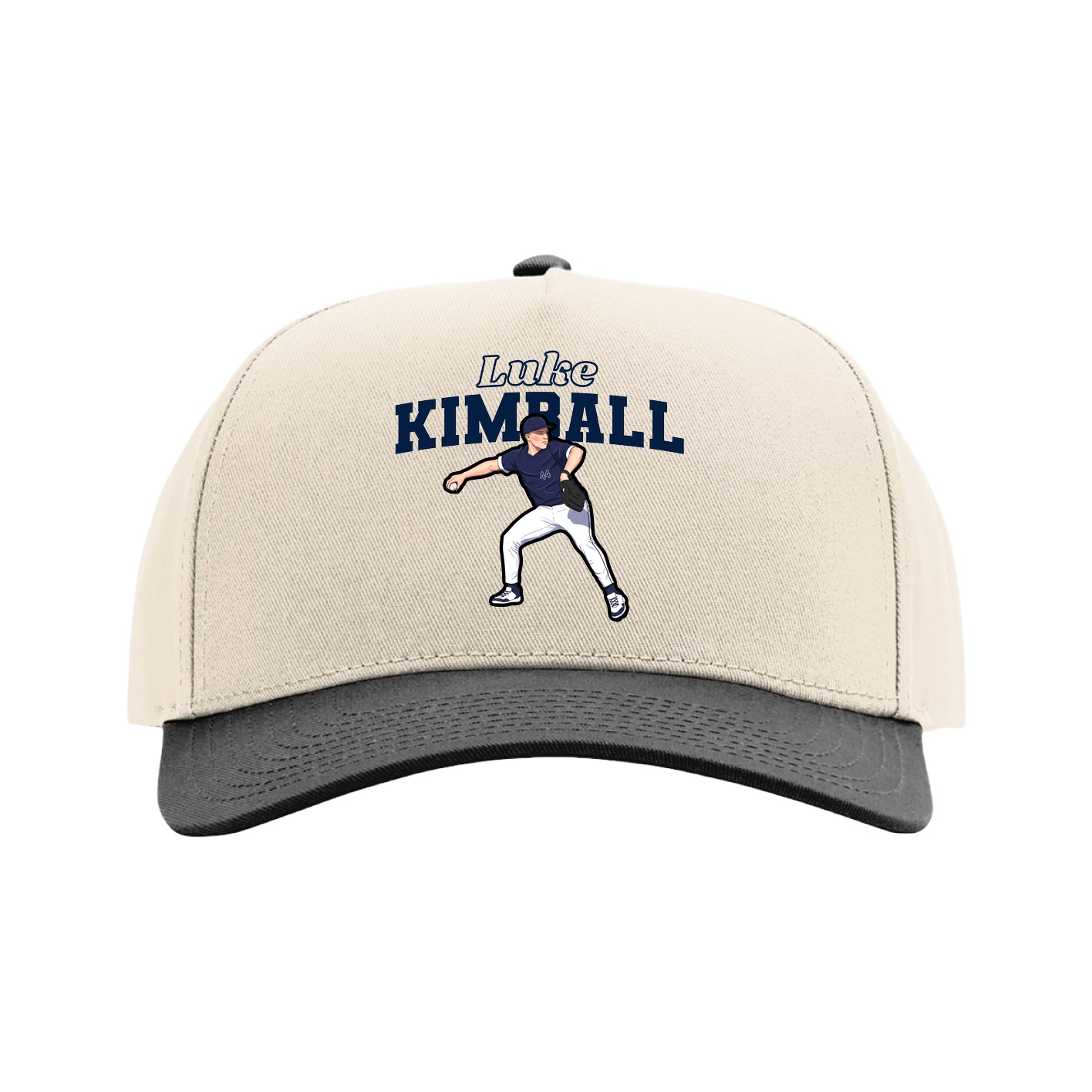 Full Fabric Five-Panel Champ Cap — Name Arch in Cream/Black