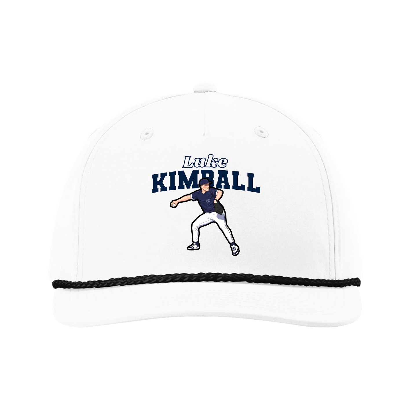 Five-Panel Classic Rope Cap — Name Arch in White
