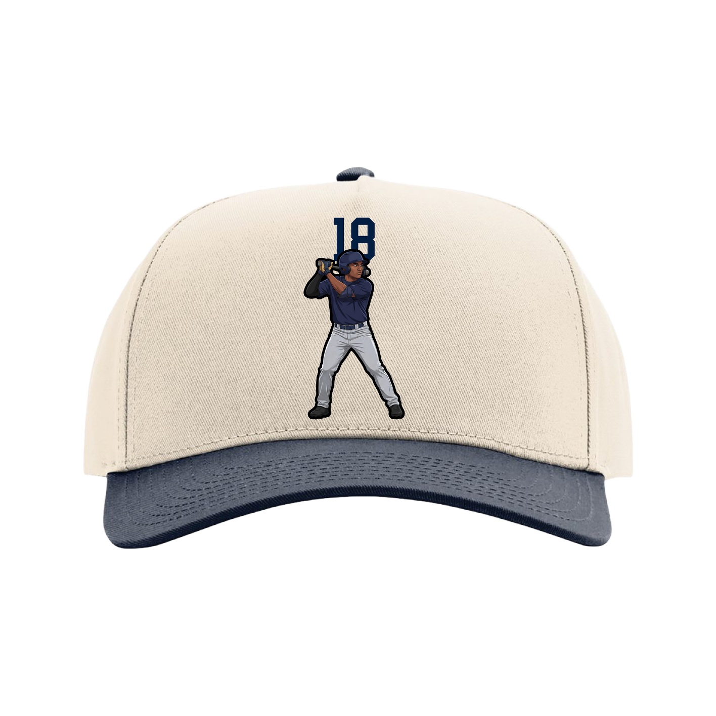 Full Fabric Five-Panel Champ Cap — Number Top in Cream/Navy