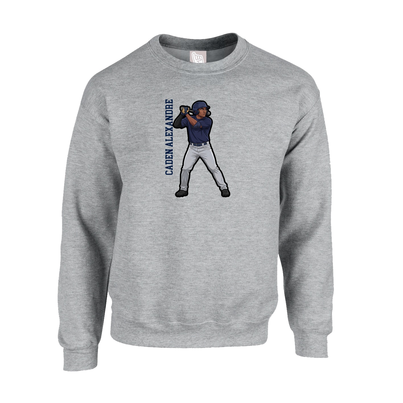 Fleece Crew — Name Vertical in Grey