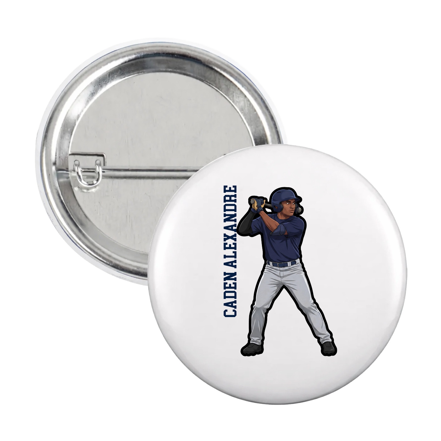 Game Day Button — Name Vertical in White