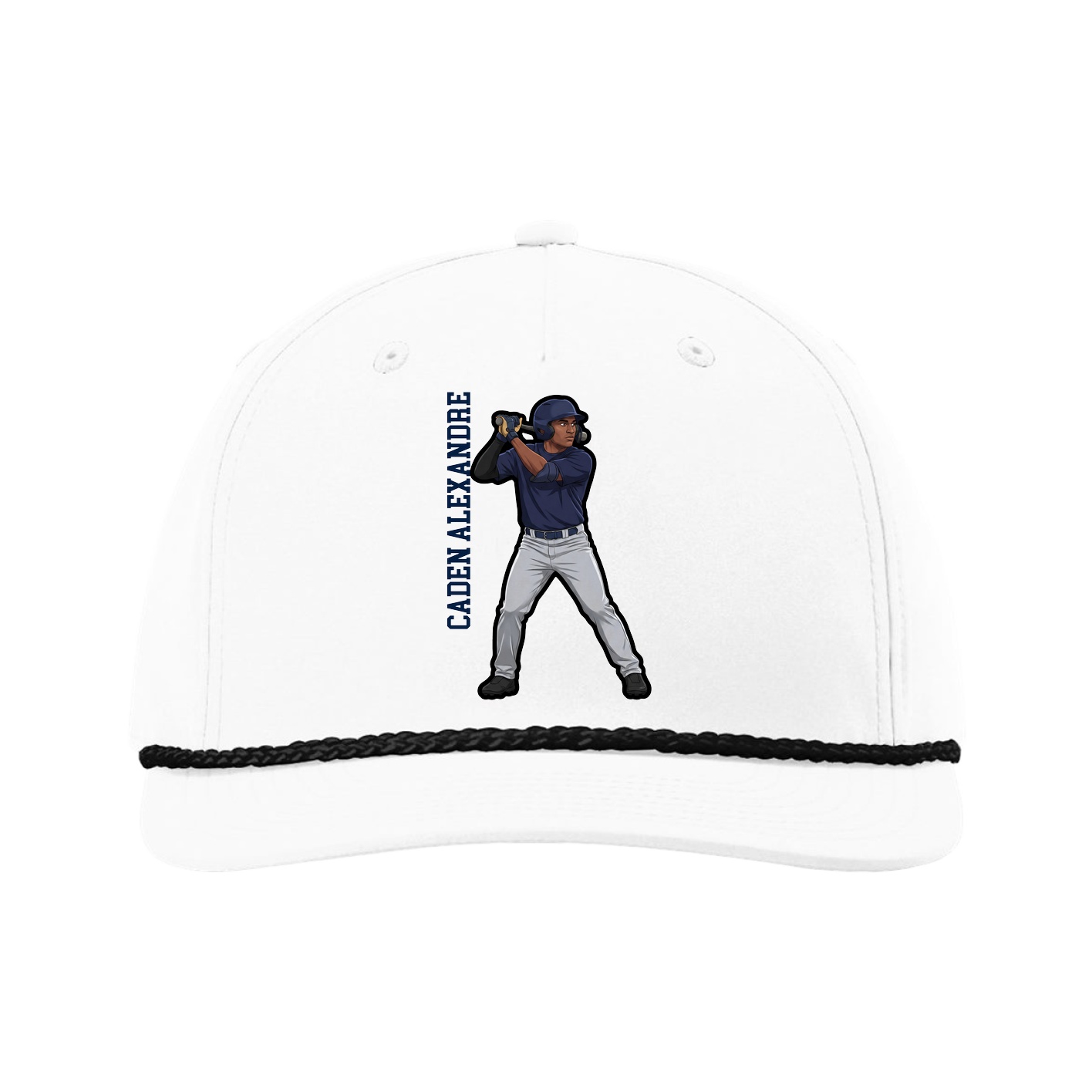 Five-Panel Classic Rope Cap — Name Vertical in White