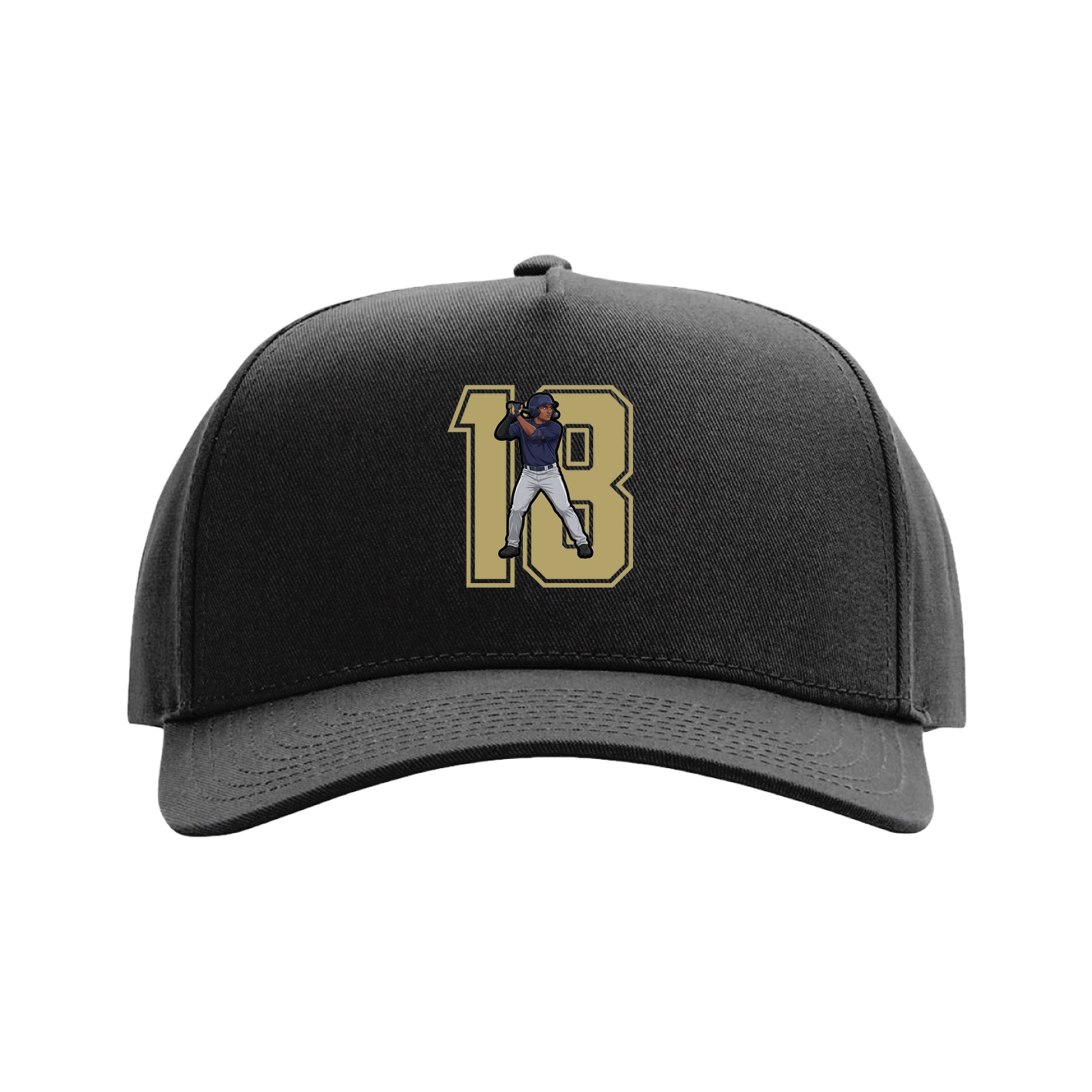 Full Fabric Five-Panel Champ Cap — Number in Black