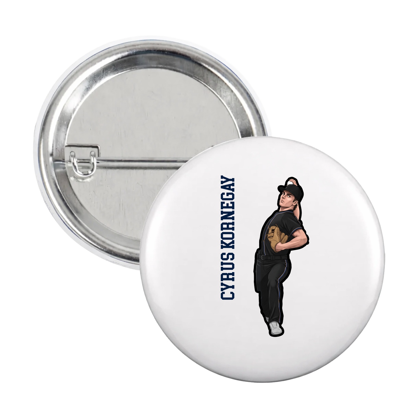 Game Day Button — Name Vertical in White