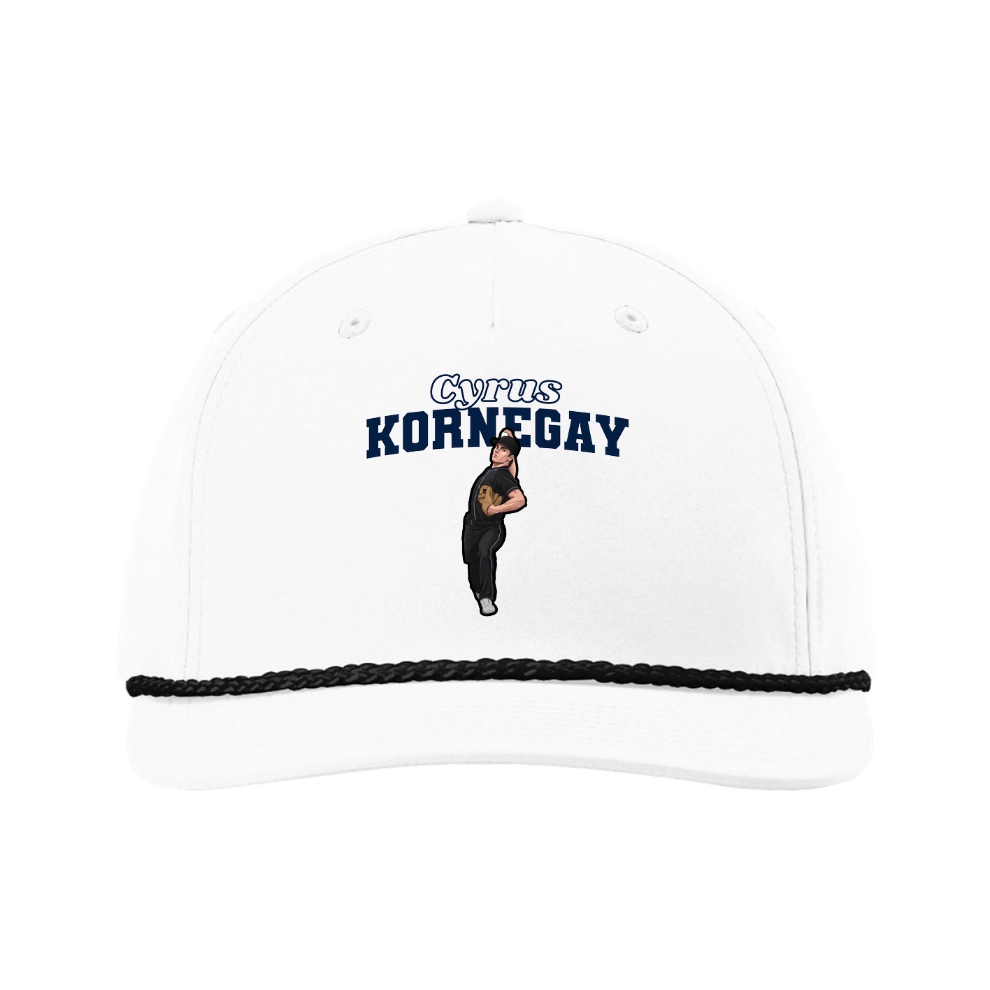 Five-Panel Classic Rope Cap — Name Arch in White