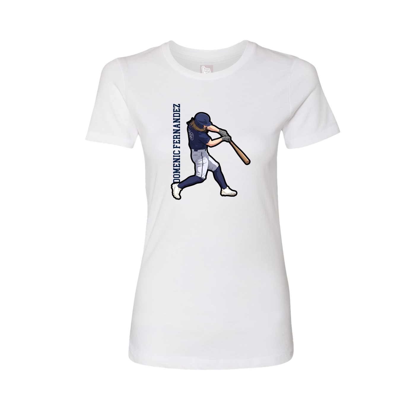 Fitted Women's Tee — Name Vertical in White