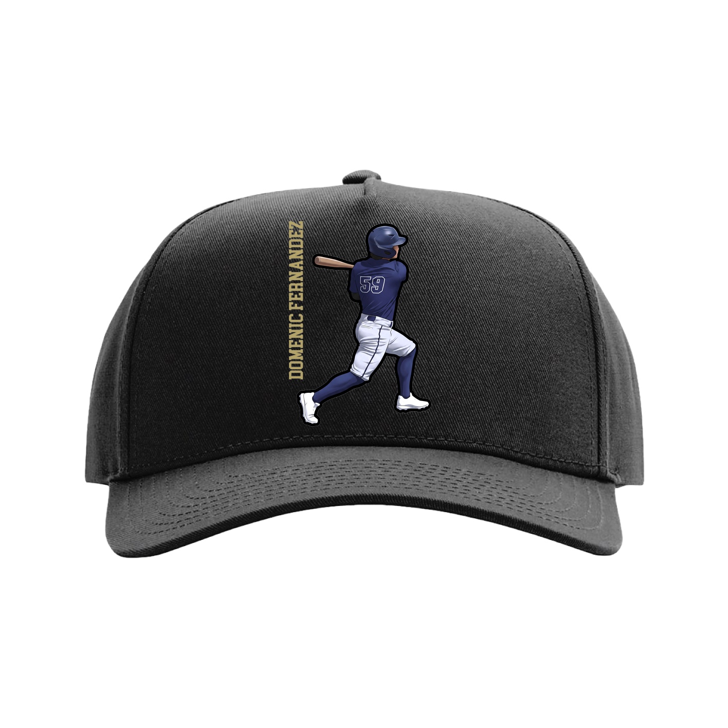 Full Fabric Five-Panel Champ Cap — Name Vertical in Black