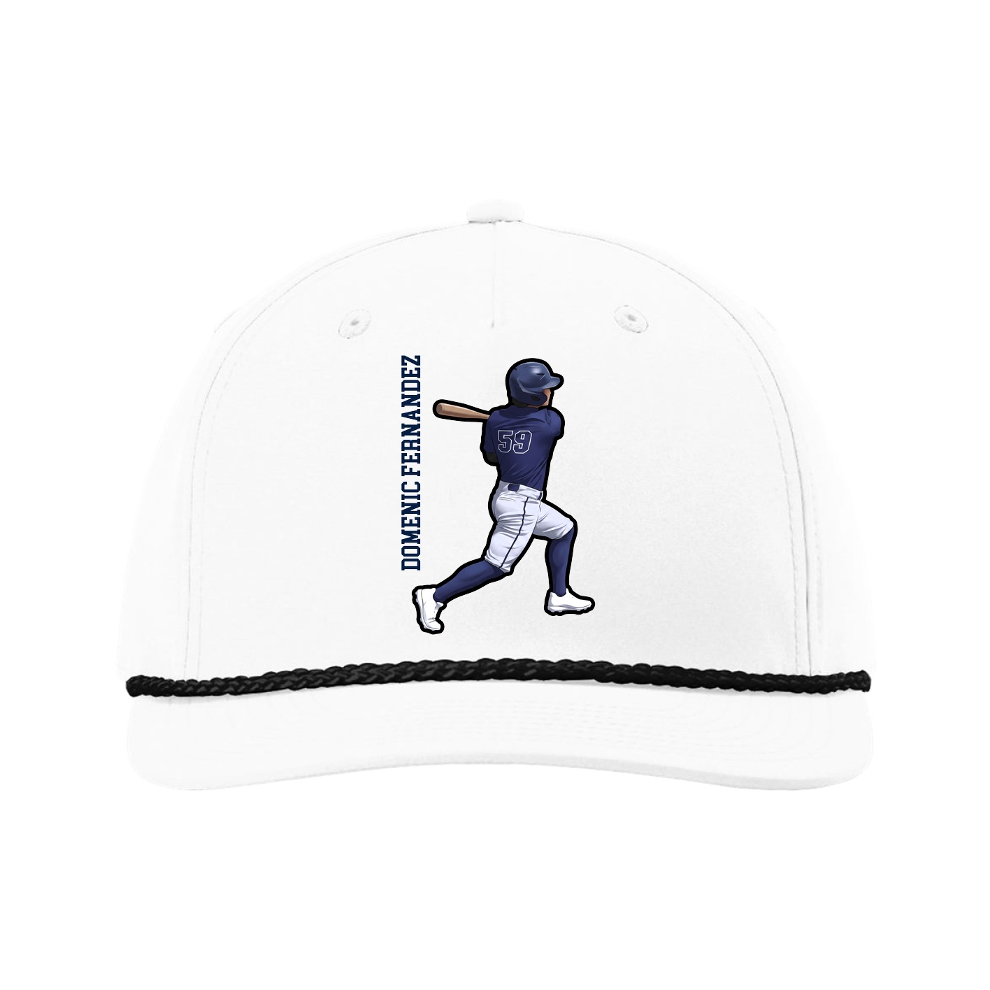 Five-Panel Classic Rope Cap — Name Vertical in White