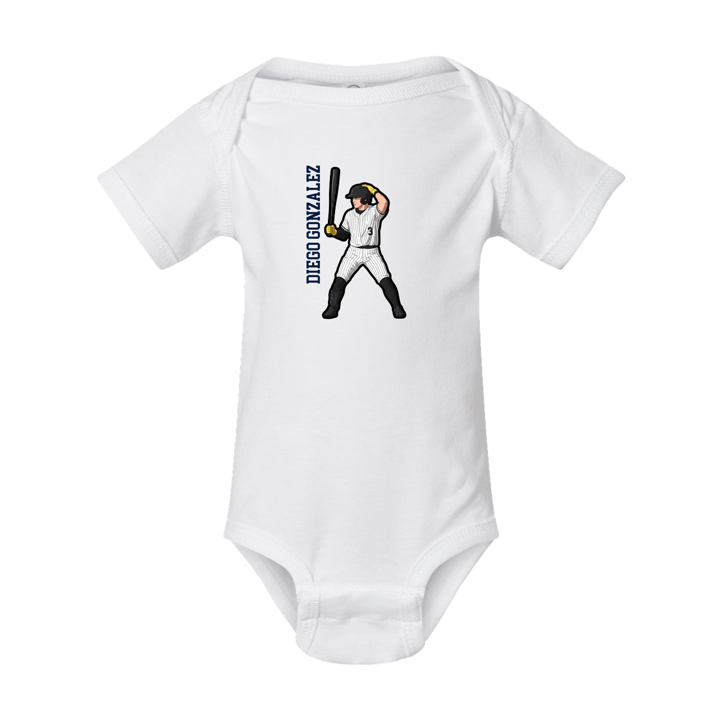 Baby Onesie — Name Vertical in White