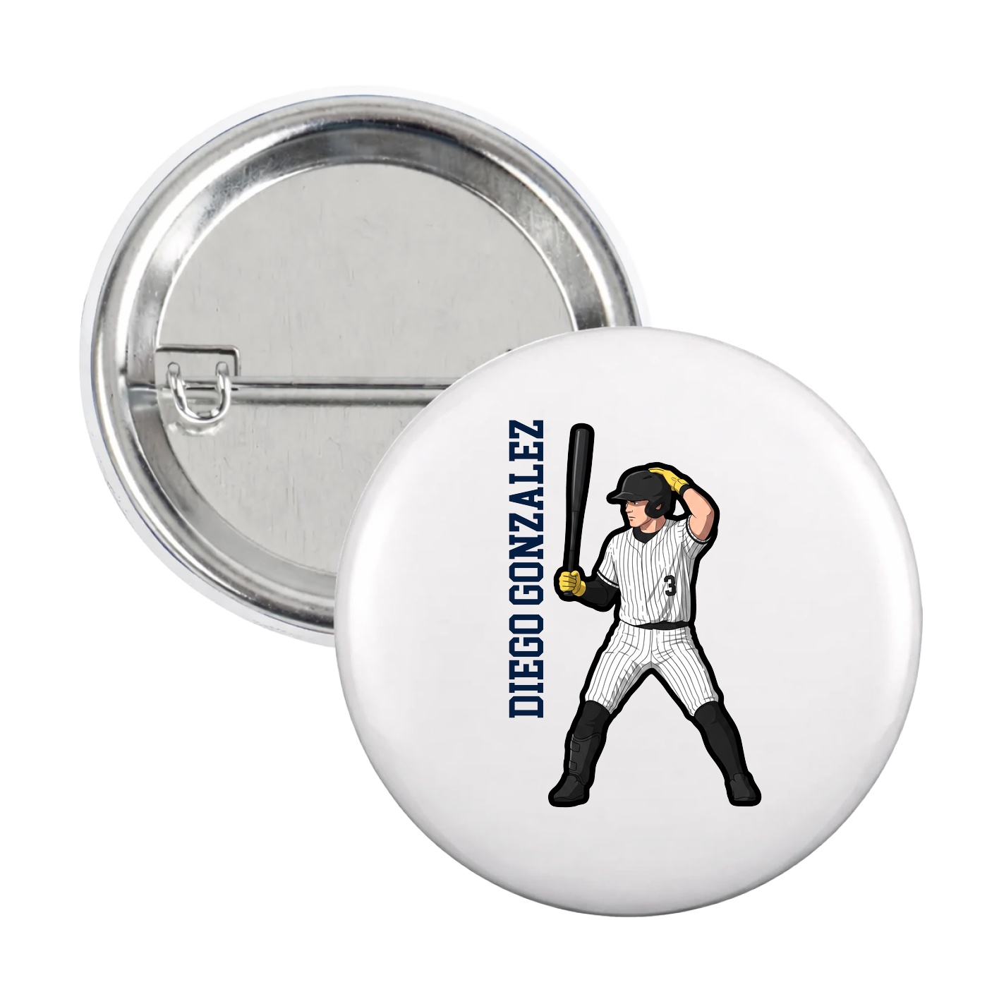 Game Day Button — Name Vertical in White