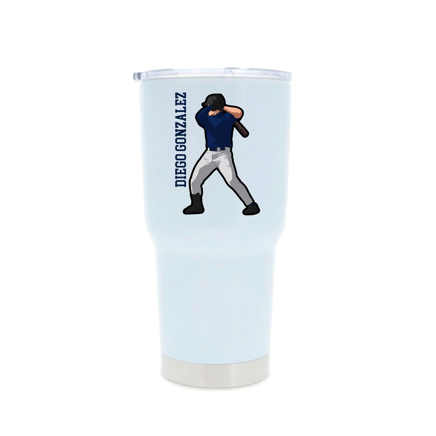 30oz Stainless Steel Tumbler — Name Vertical in White