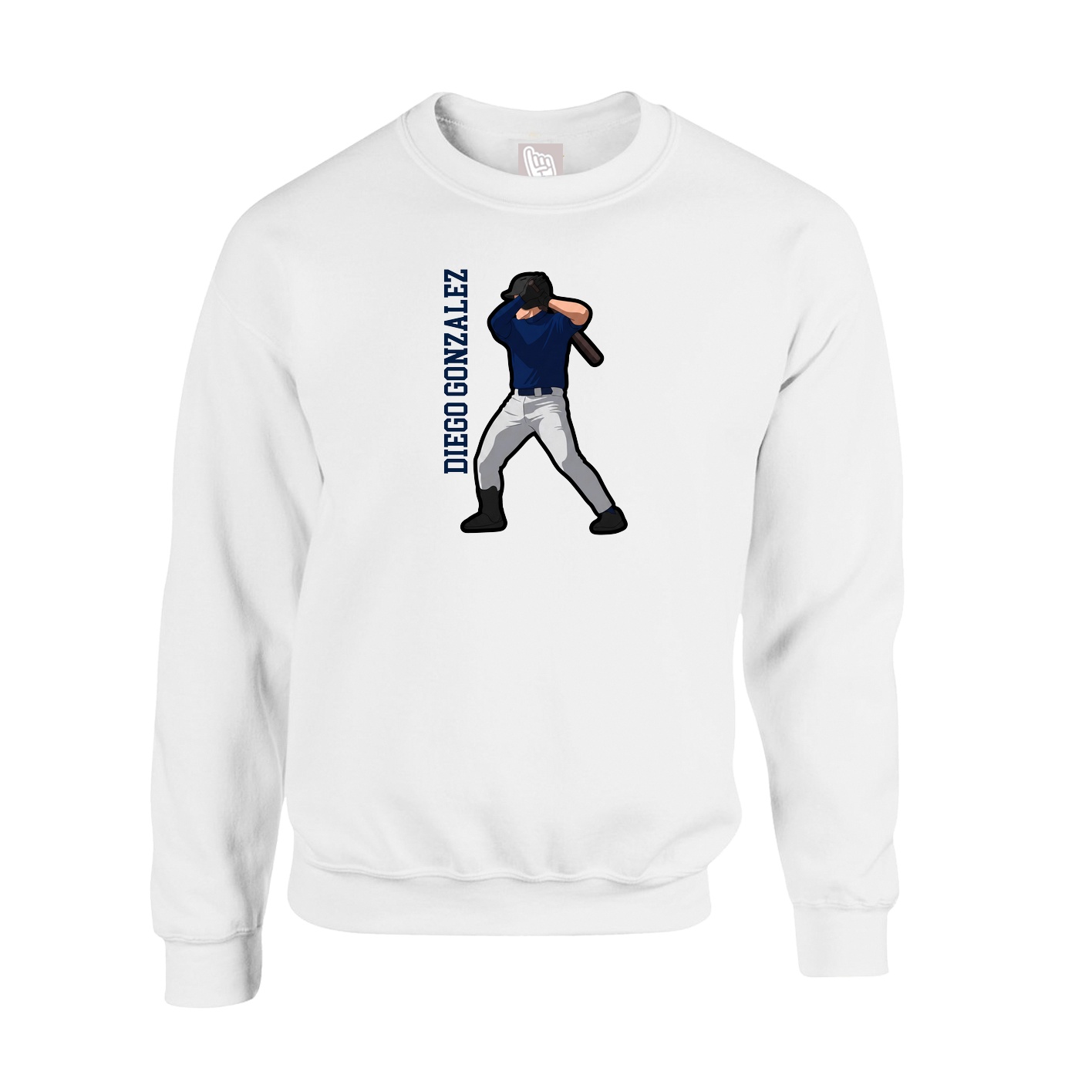 Fleece Crew — Name Vertical in White