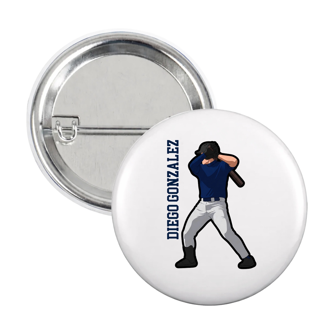 Game Day Button — Name Vertical in White
