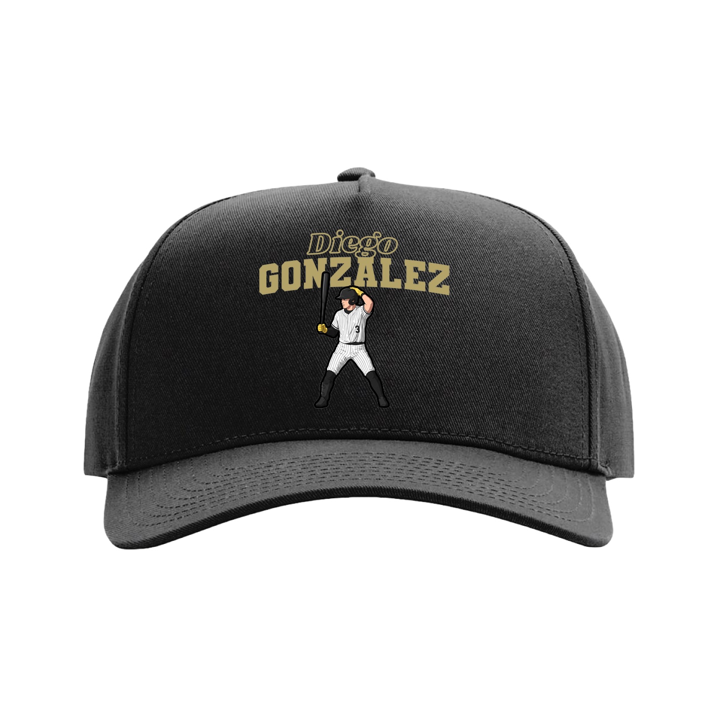 Full Fabric Five-Panel Champ Cap — Name Arch in Black