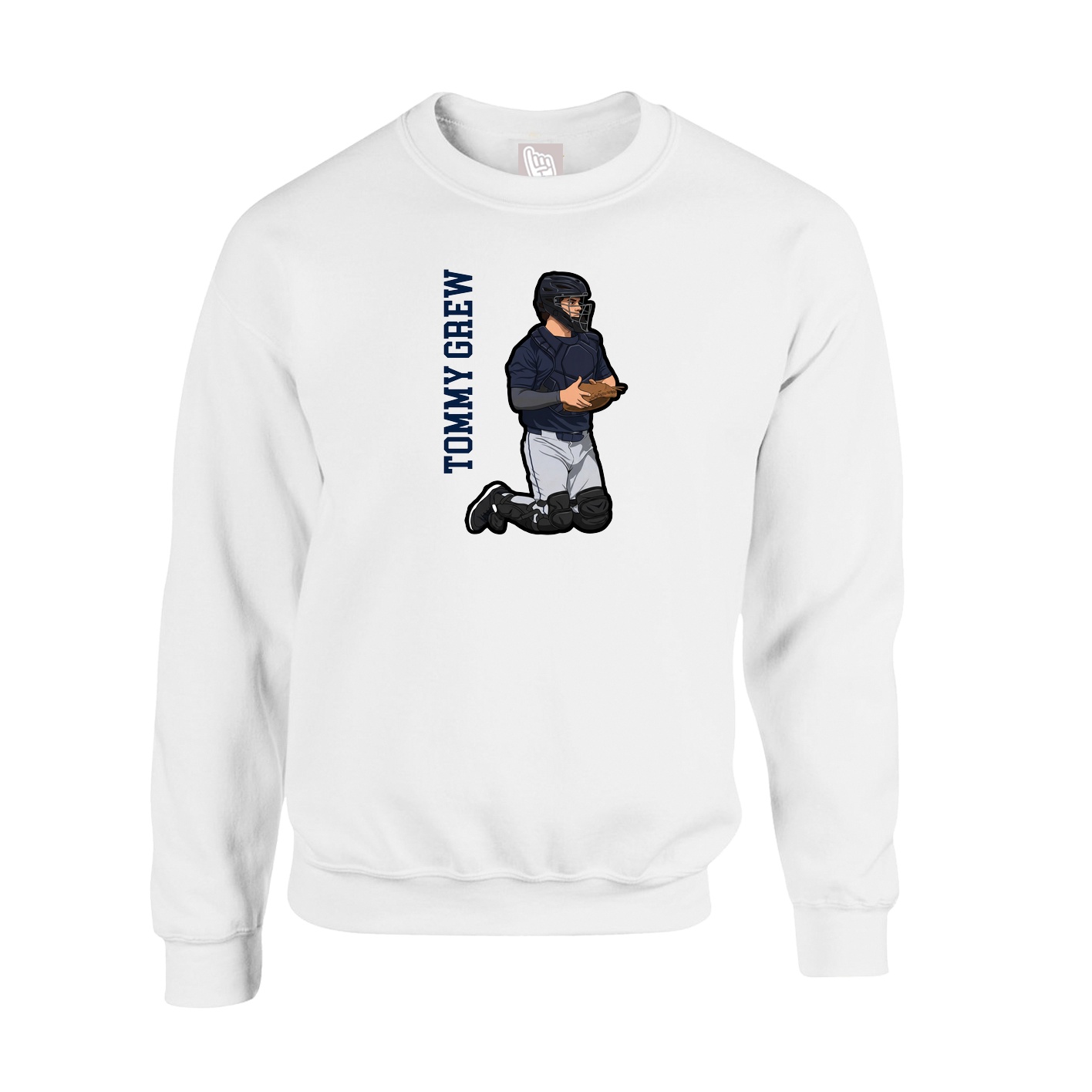 Fleece Crew — Name Vertical in White