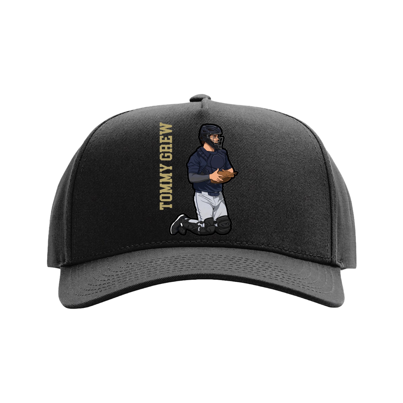 Full Fabric Five-Panel Champ Cap — Name Vertical in Black