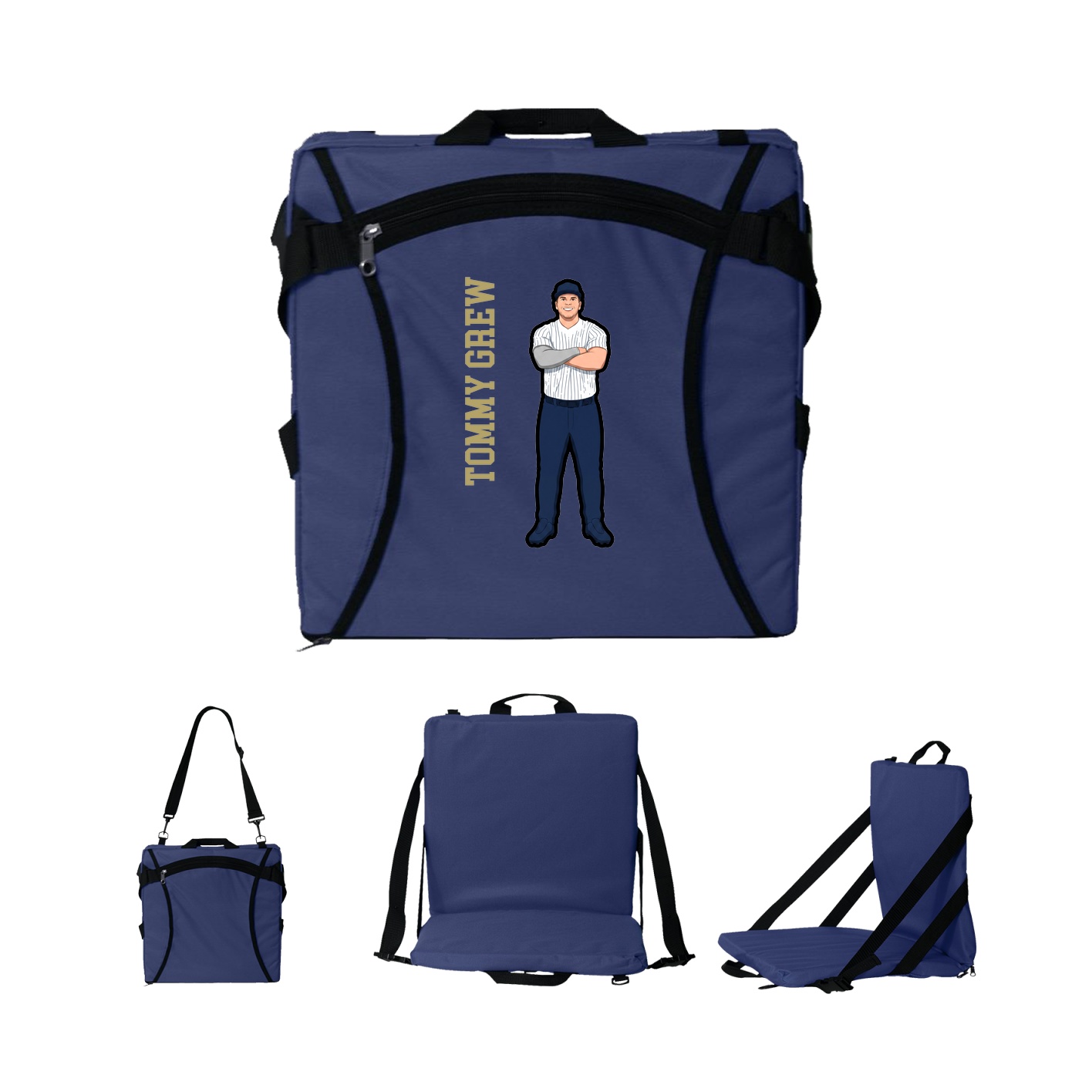 Folding Stadium Seat — Name Vertical in Navy
