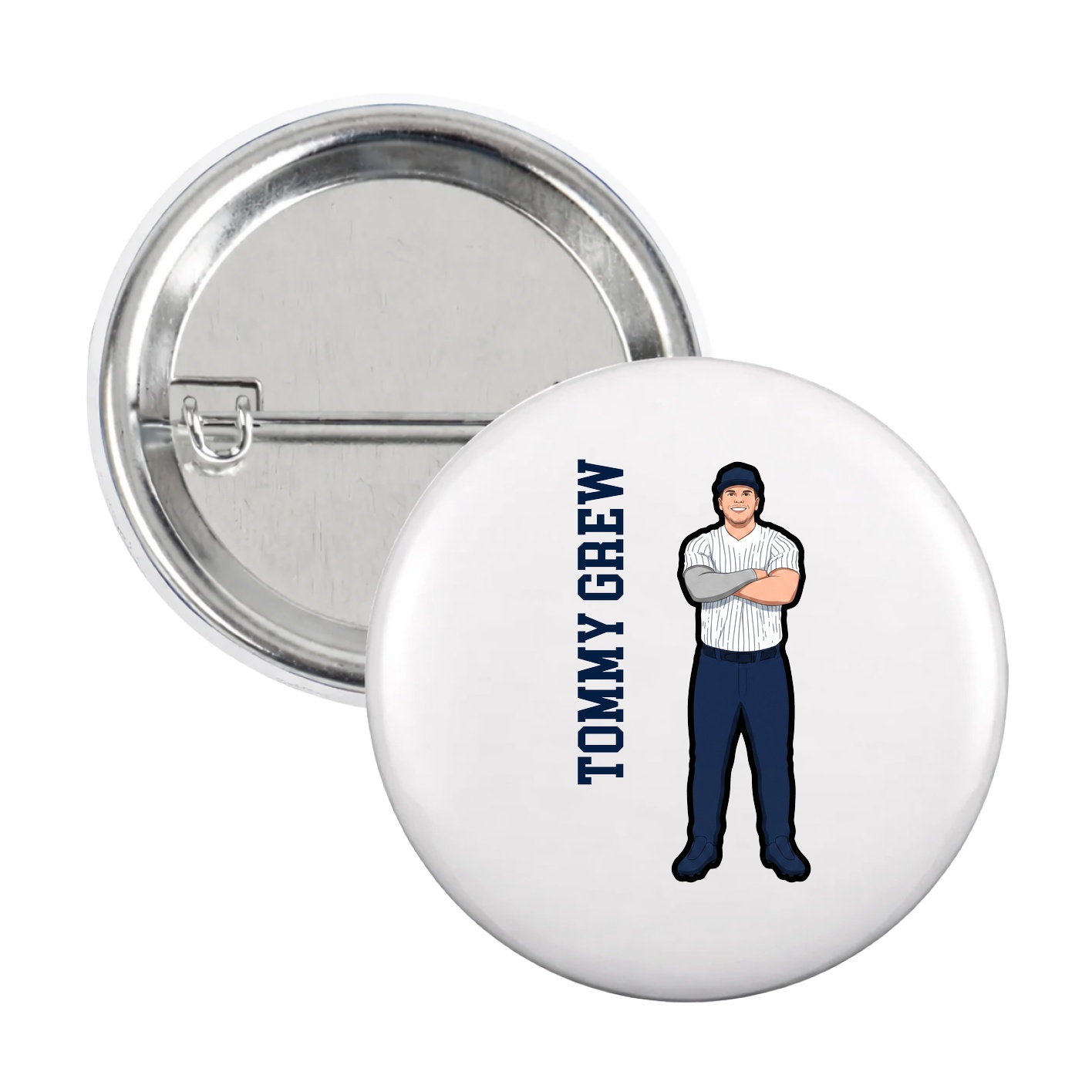 Game Day Button — Name Vertical in White
