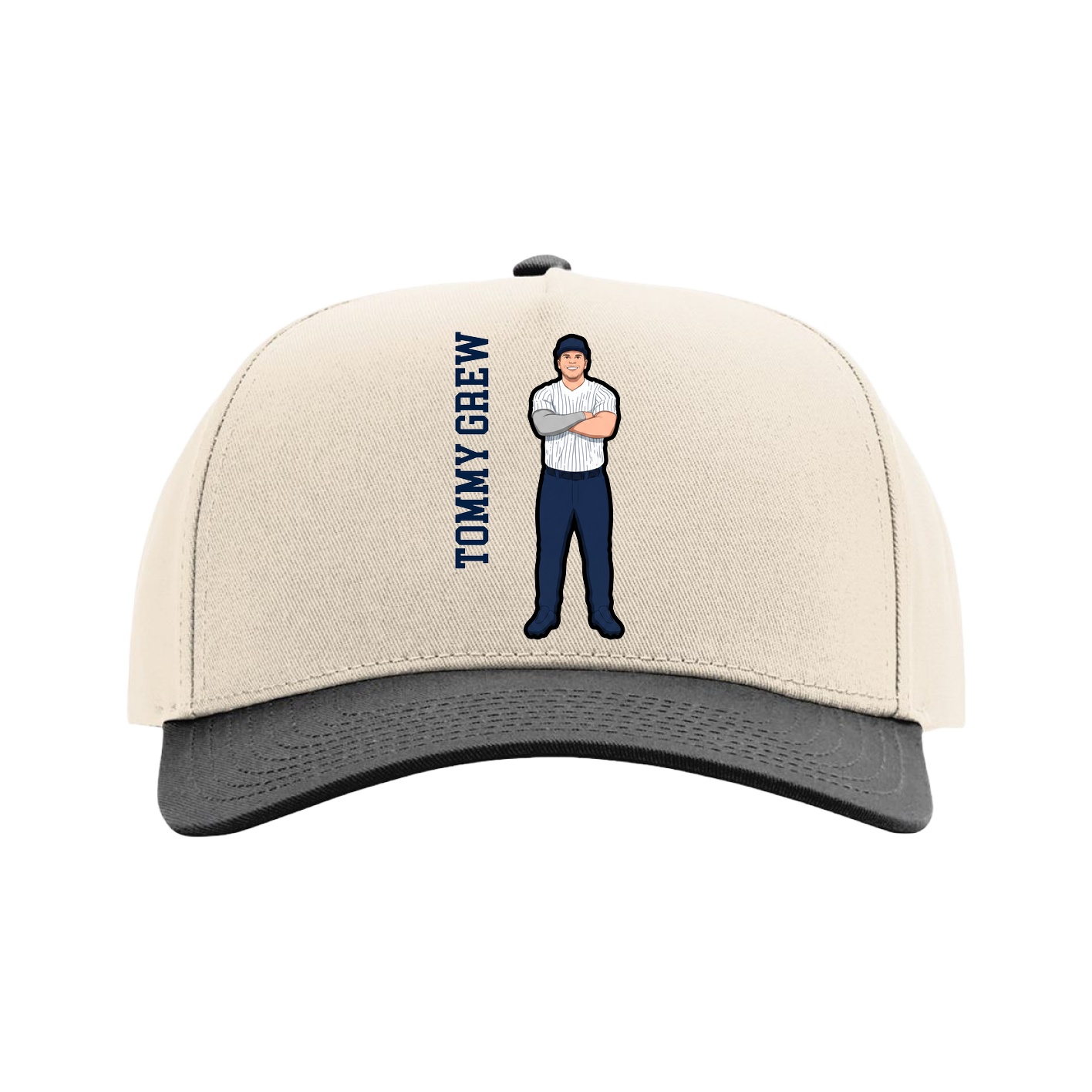 Full Fabric Five-Panel Champ Cap — Name Vertical in Cream/Black