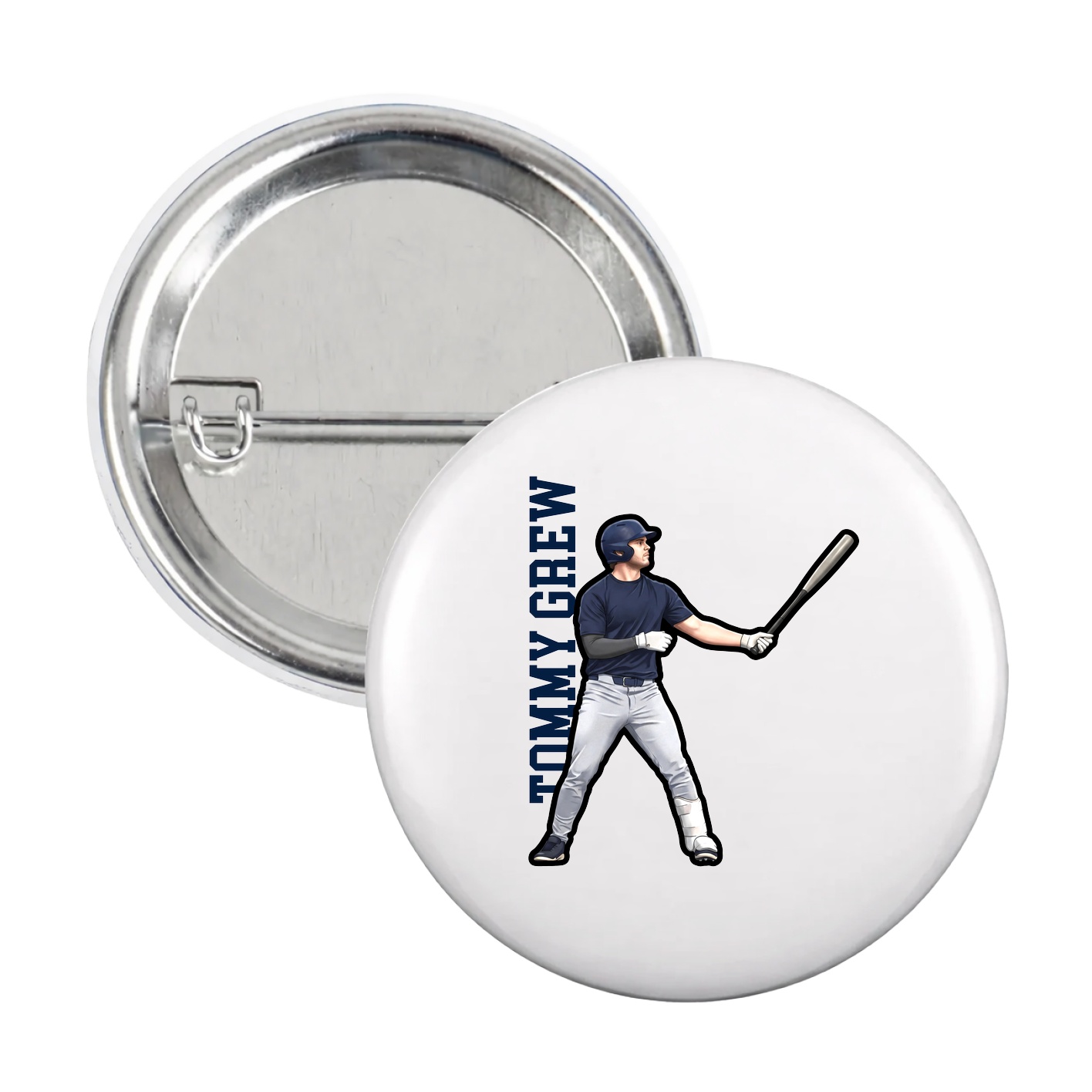 Game Day Button — Name Vertical in White