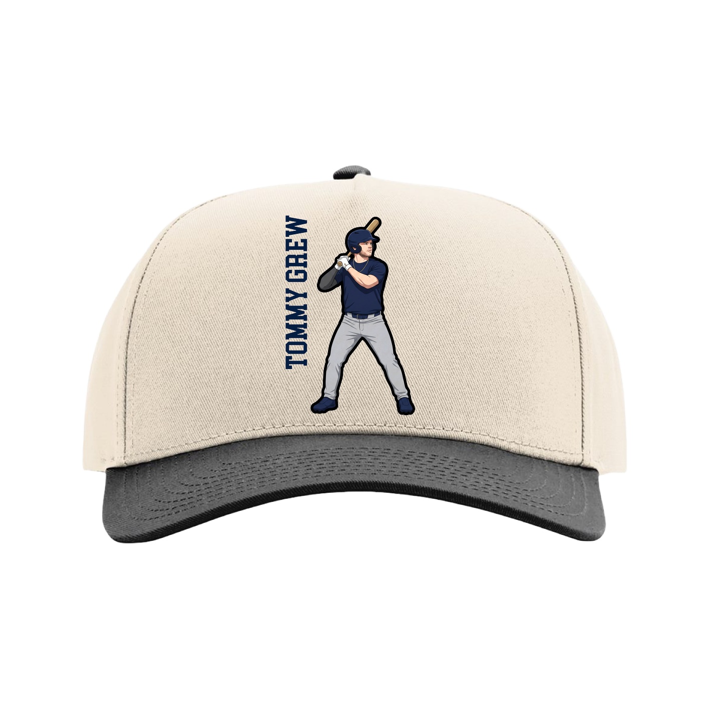 Full Fabric Five-Panel Champ Cap — Name Vertical in Cream/Black