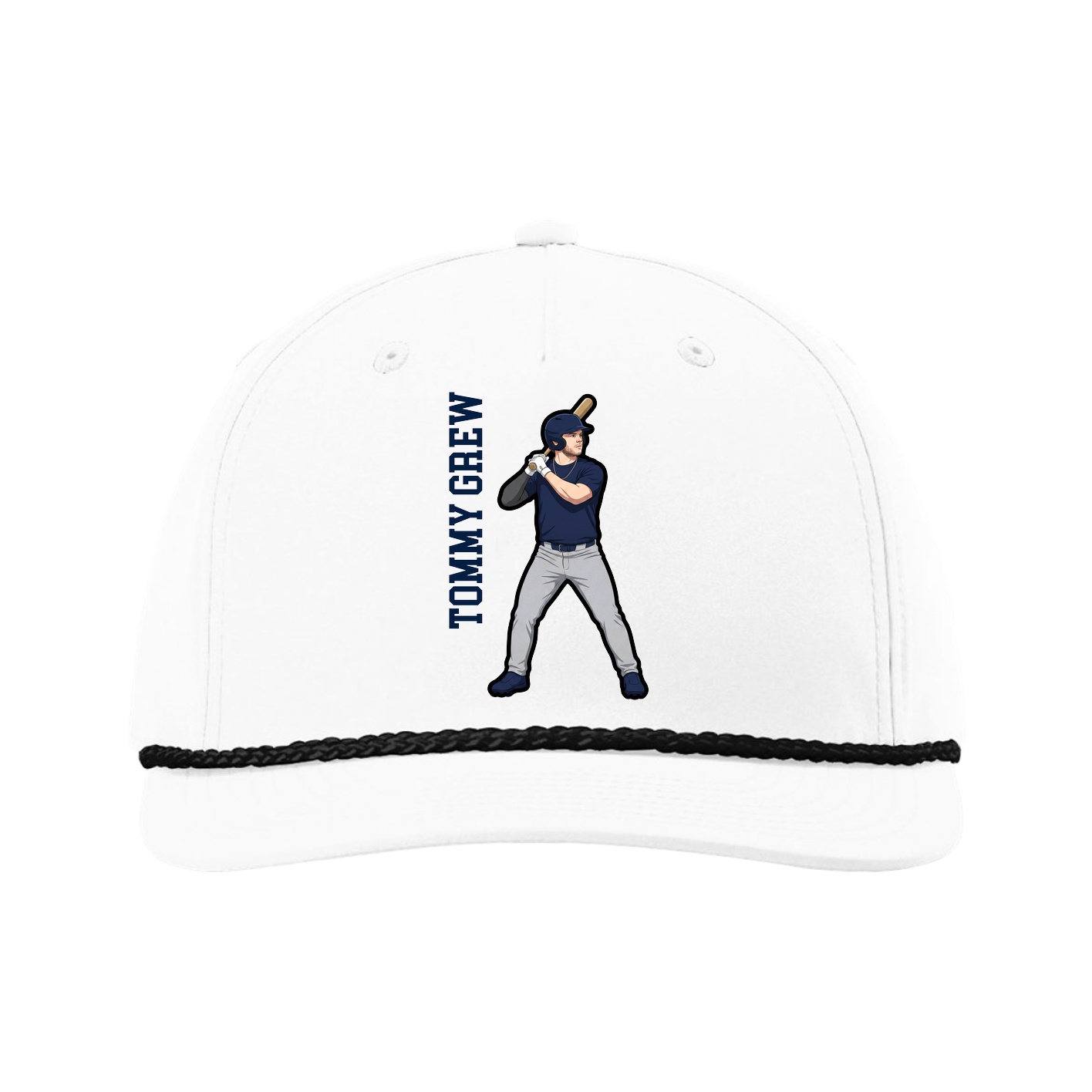 Five-Panel Classic Rope Cap — Name Vertical in White