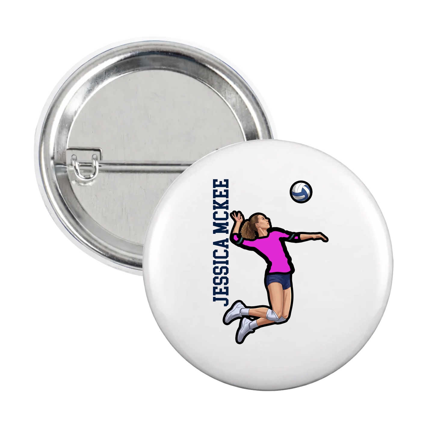 Game Day Button — Name Vertical in White