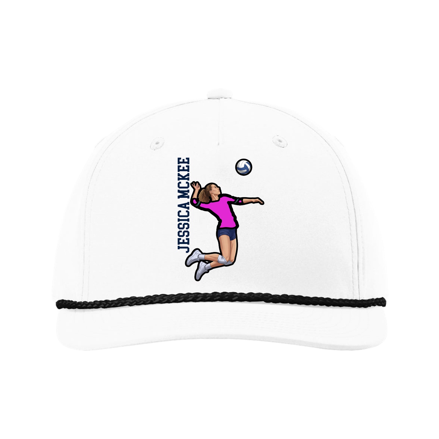Five-Panel Classic Rope Cap — Name Vertical in White