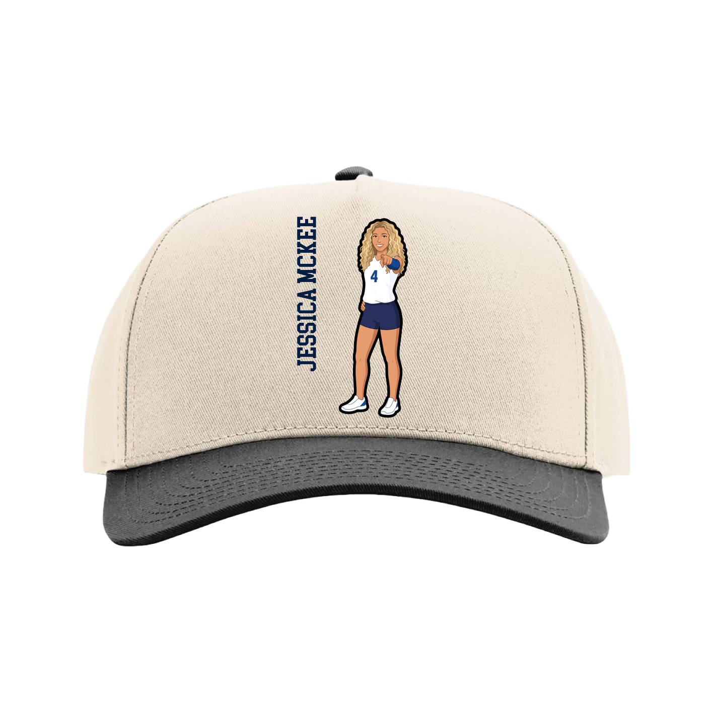 Full Fabric Five-Panel Champ Cap — Name Vertical in Cream/Black