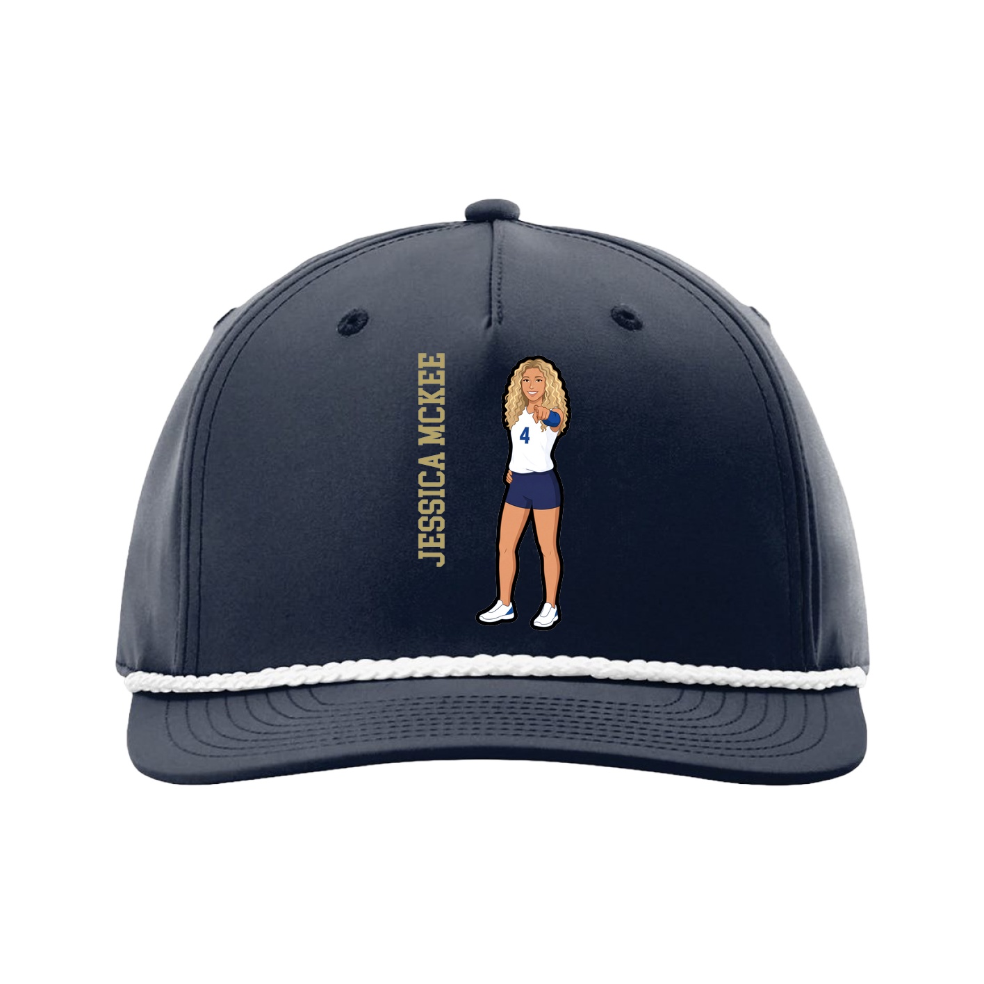 Five-Panel Classic Rope Cap — Name Vertical in Navy