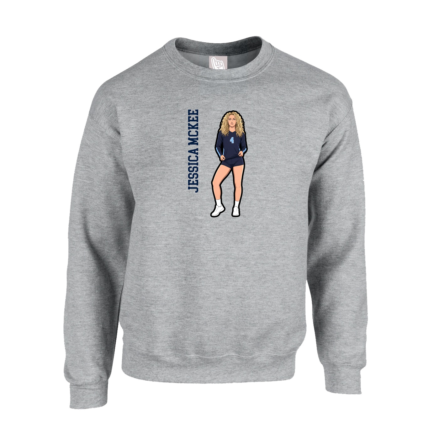 Fleece Crew — Name Vertical in Grey