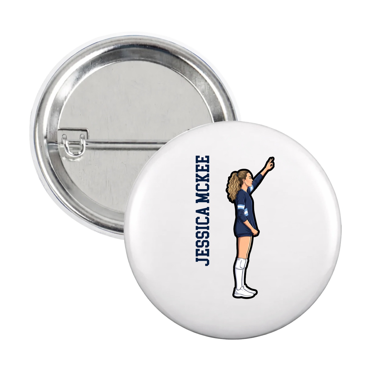 Game Day Button — Name Vertical in White